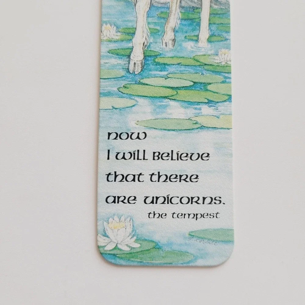 Vintage 70s Bookmark White Unicorn The Tempest Quote 1979 Antioch Sunshine H-274